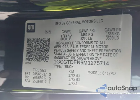 2021 Chevrolet Colorado 4Wd Short Box Z71 z USA, uszkodzony, nr VIN 1GCGTDEN6M1275714